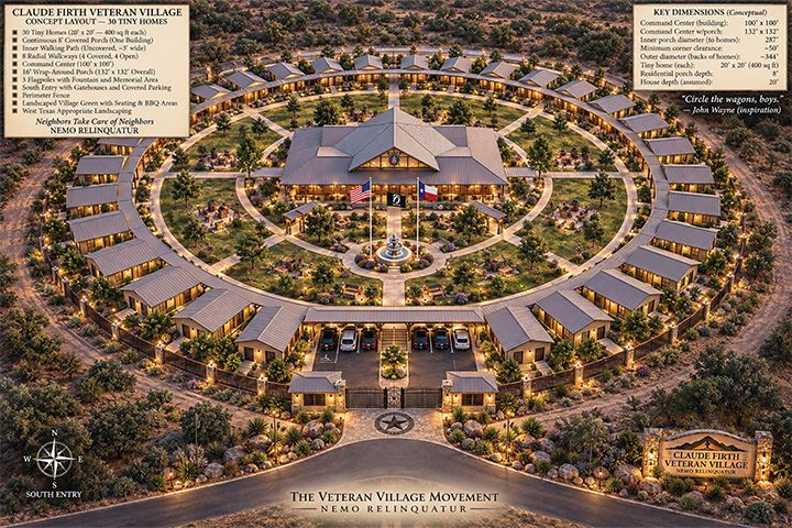 Conceptual aerial view of Claude Firth Veteran Village.